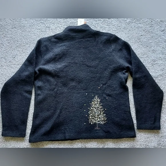 NWT Coldwater Creek XL Black Wool Cardigan Sweater Embellished Trees - Picture 10 of 16